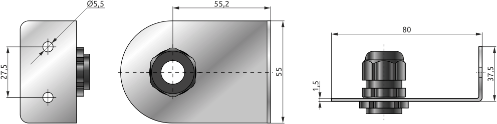 Габаритные размеры HTE-HoldW для настенного монтажа датчиков, мм